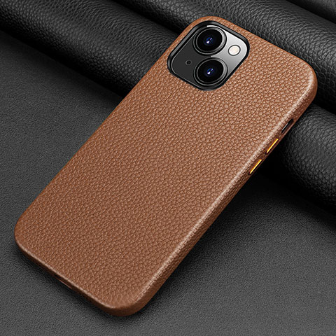 Funda Lujo Cuero Carcasa A09 para Apple iPhone 13 Mini Marron