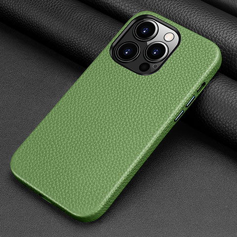 Funda Lujo Cuero Carcasa A09 para Apple iPhone 14 Pro Max Verde