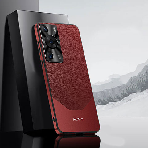 Funda Lujo Cuero Carcasa AT3 para Huawei P60 Pro Rojo