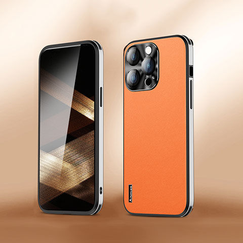 Funda Lujo Cuero Carcasa AT6 para Apple iPhone 13 Pro Max Naranja