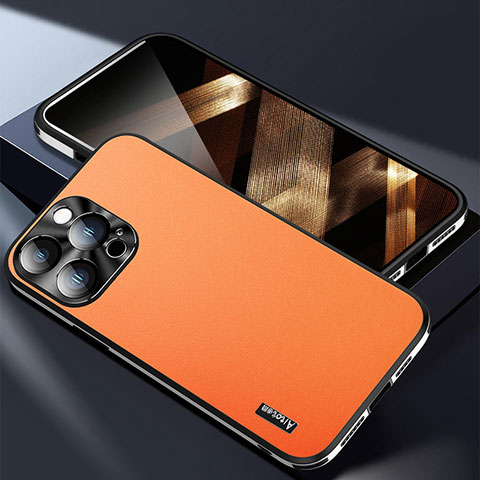 Funda Lujo Cuero Carcasa AT7 para Apple iPhone 13 Pro Naranja