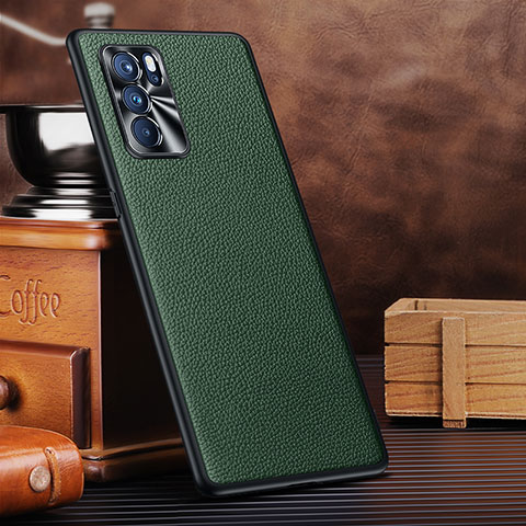 Funda Lujo Cuero Carcasa DL3 para Oppo Reno6 Pro 5G India Verde