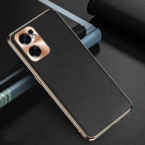 Funda Lujo Cuero Carcasa GS1 para Oppo Reno7 SE 5G Negro