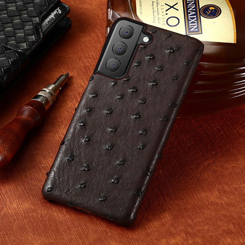 Funda Lujo Cuero Carcasa HP1 para Samsung Galaxy S22 5G Marron