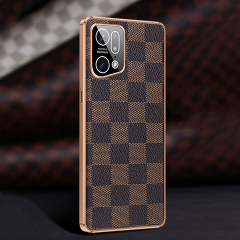 Funda Lujo Cuero Carcasa JB1 para Oppo Find X5 Pro 5G Marron