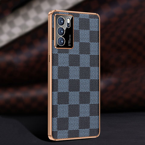 Funda Lujo Cuero Carcasa JB1 para Oppo Reno6 Pro 5G India Azul