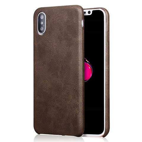 Funda Lujo Cuero Carcasa L01 para Apple iPhone X Marron