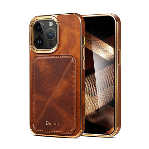 Funda Lujo Cuero Carcasa MT2 para Apple iPhone 14 Pro Max Marron