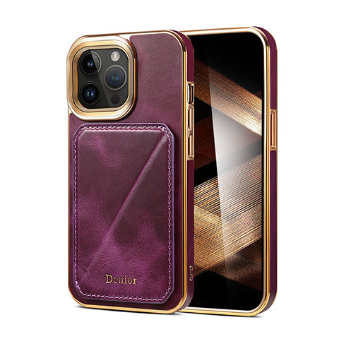 Funda Lujo Cuero Carcasa MT2 para Apple iPhone 14 Pro Max Morado