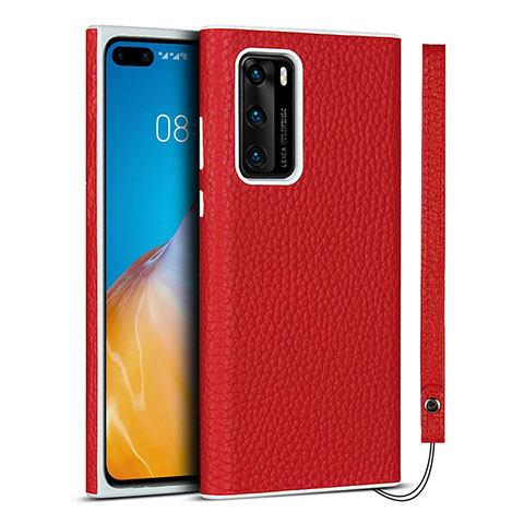 Funda Lujo Cuero Carcasa N01 para Huawei P40 Rojo