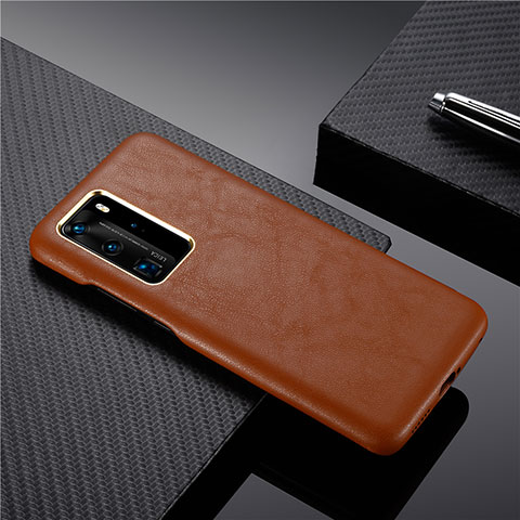 Funda Lujo Cuero Carcasa N05 para Huawei P40 Pro Marron