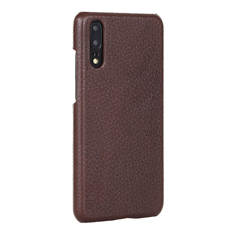 Funda Lujo Cuero Carcasa P01 para Huawei P20 Marron