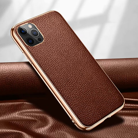 Funda Lujo Cuero Carcasa para Apple iPhone 12 Pro Marron