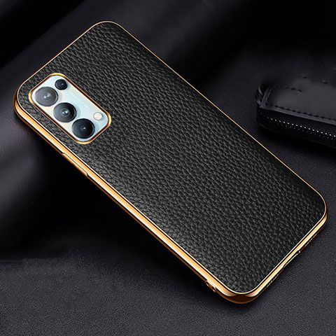 Funda Lujo Cuero Carcasa para Oppo Reno5 5G Negro