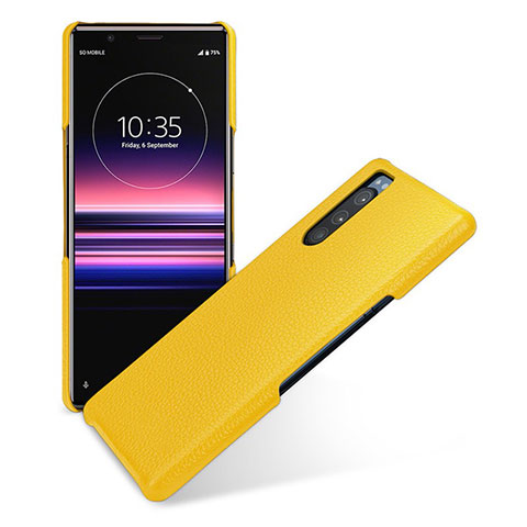 Funda Lujo Cuero Carcasa para Sony Xperia 5 Amarillo