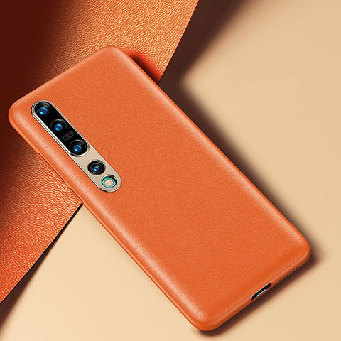 Funda Lujo Cuero Carcasa para Xiaomi Mi 10 Pro Naranja