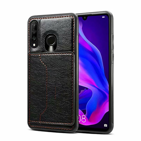 Funda Lujo Cuero Carcasa R01 para Huawei P30 Lite Negro