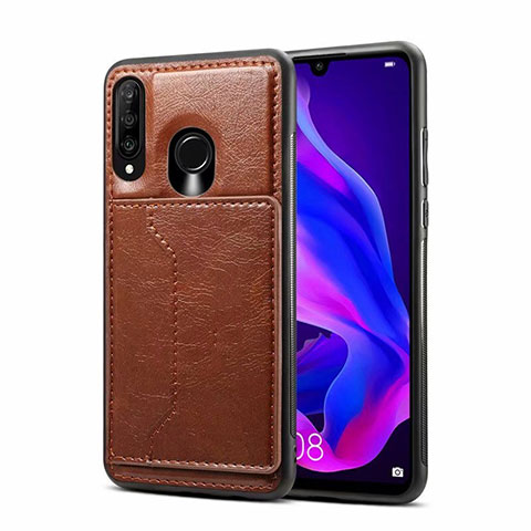 Funda Lujo Cuero Carcasa R01 para Huawei P30 Lite New Edition Marron