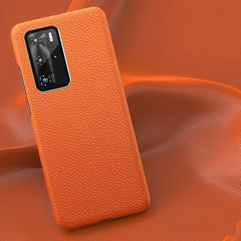 Funda Lujo Cuero Carcasa R01 para Huawei P40 Pro Naranja