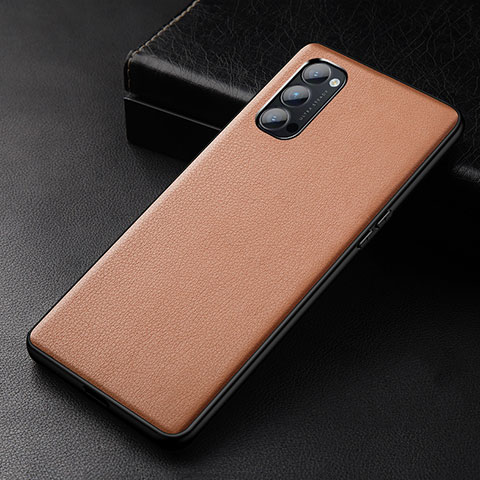 Funda Lujo Cuero Carcasa R01 para Oppo Reno4 Pro 5G Marron