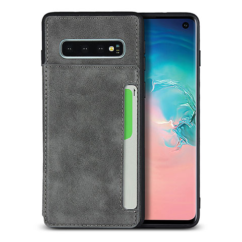 Funda Lujo Cuero Carcasa R01 para Samsung Galaxy S10 Gris