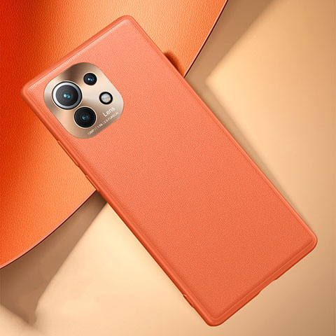 Funda Lujo Cuero Carcasa R01 para Xiaomi Mi 11 5G Naranja