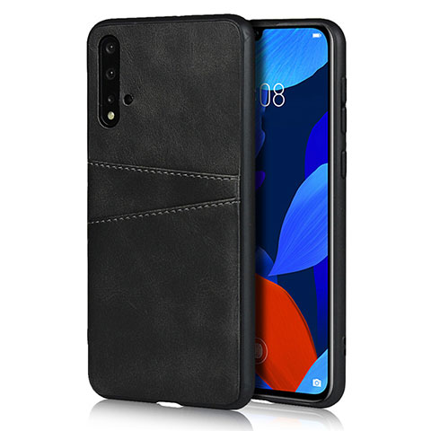 Funda Lujo Cuero Carcasa R02 para Huawei Nova 5 Negro