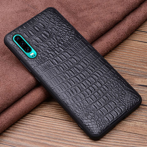 Funda Lujo Cuero Carcasa R02 para Huawei P30 Negro