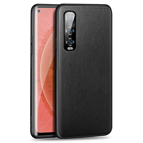 Funda Lujo Cuero Carcasa R02 para Oppo Find X2 Pro Negro