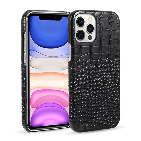 Funda Lujo Cuero Carcasa R03 para Apple iPhone 12 Pro Max Negro