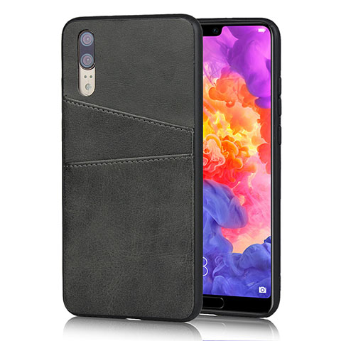 Funda Lujo Cuero Carcasa R03 para Huawei P20 Negro