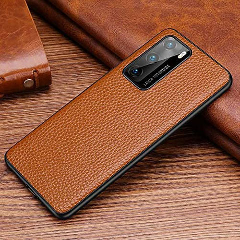 Funda Lujo Cuero Carcasa R03 para Huawei P40 Marron