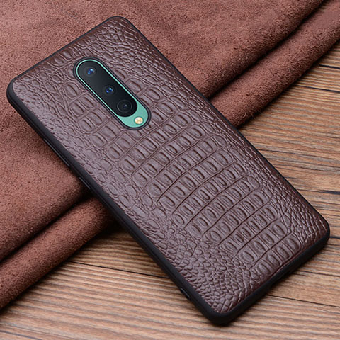 Funda Lujo Cuero Carcasa R03 para OnePlus 8 Marron