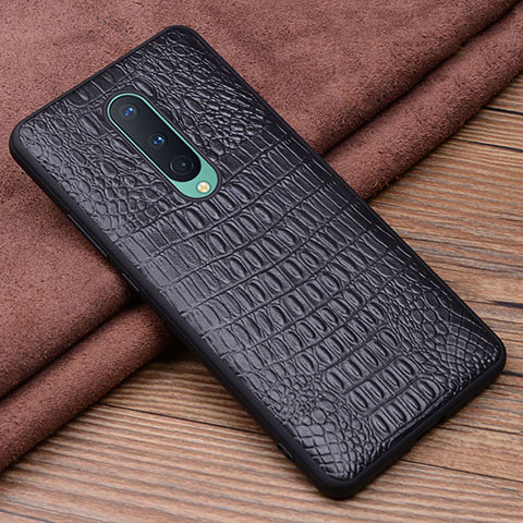 Funda Lujo Cuero Carcasa R03 para OnePlus 8 Negro