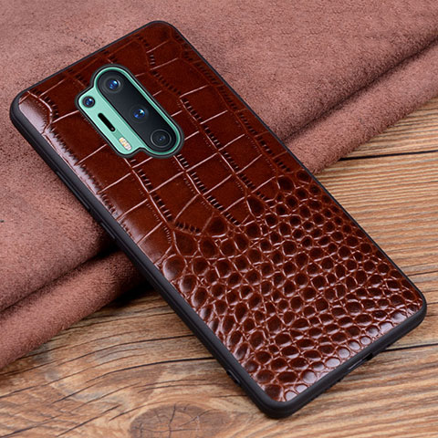 Funda Lujo Cuero Carcasa R04 para OnePlus 8 Pro Marron