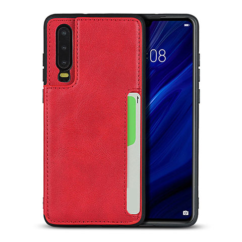 Funda Lujo Cuero Carcasa R08 para Huawei P30 Rojo