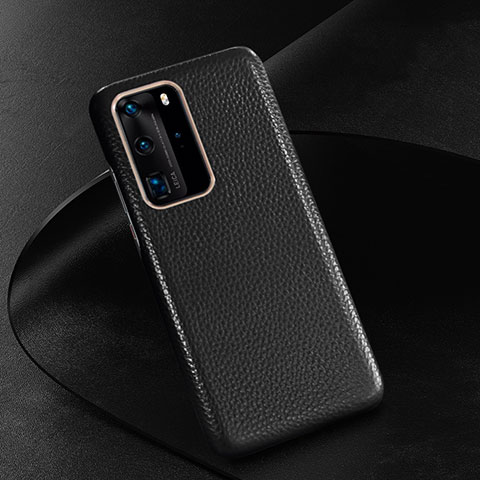 Funda Lujo Cuero Carcasa R08 para Huawei P40 Pro Negro