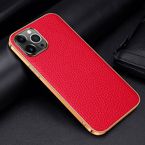 Funda Lujo Cuero Carcasa S01 para Apple iPhone 13 Pro Max Rojo