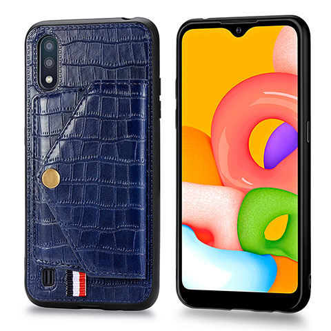 Funda Lujo Cuero Carcasa S01D para Samsung Galaxy A01 SM-A015 Azul