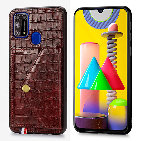 Funda Lujo Cuero Carcasa S01D para Samsung Galaxy M21s Marron