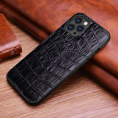 Funda Lujo Cuero Carcasa S02 para Apple iPhone 13 Pro Max Negro