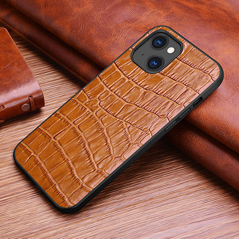 Funda Lujo Cuero Carcasa S02 para Apple iPhone 14 Plus Marron