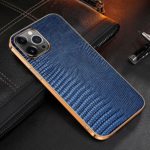 Funda Lujo Cuero Carcasa S04 para Apple iPhone 13 Pro Azul
