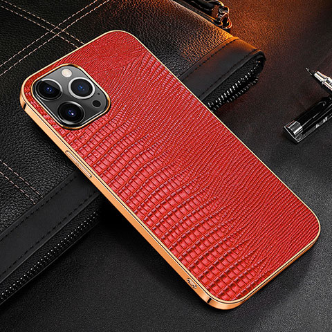 Funda Lujo Cuero Carcasa S04 para Apple iPhone 13 Pro Rojo