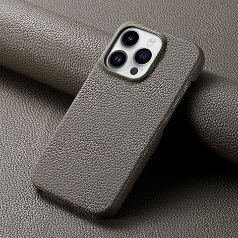 Funda Lujo Cuero Carcasa S04D para Apple iPhone 13 Pro Max Gris Oscuro