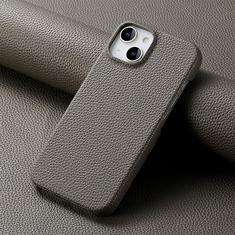 Funda Lujo Cuero Carcasa S04D para Apple iPhone 14 Gris Oscuro