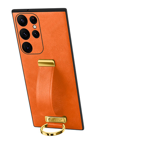 Funda Lujo Cuero Carcasa S06 para Samsung Galaxy S21 Ultra 5G Naranja