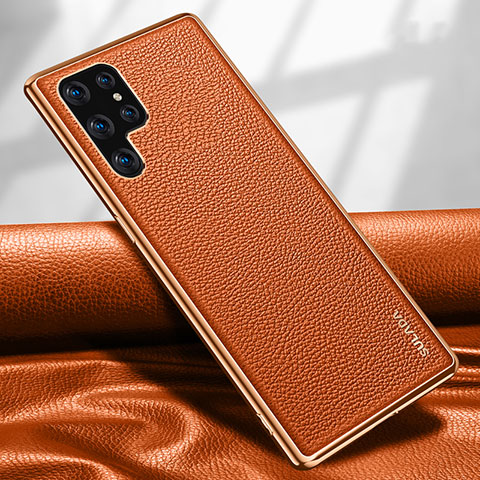 Funda Lujo Cuero Carcasa S09 para Samsung Galaxy S21 Ultra 5G Naranja