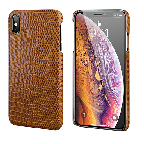 Funda Lujo Cuero Carcasa S12 para Apple iPhone X Marron