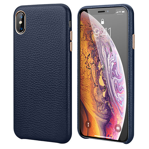 Funda Lujo Cuero Carcasa S14 para Apple iPhone Xs Max Azul